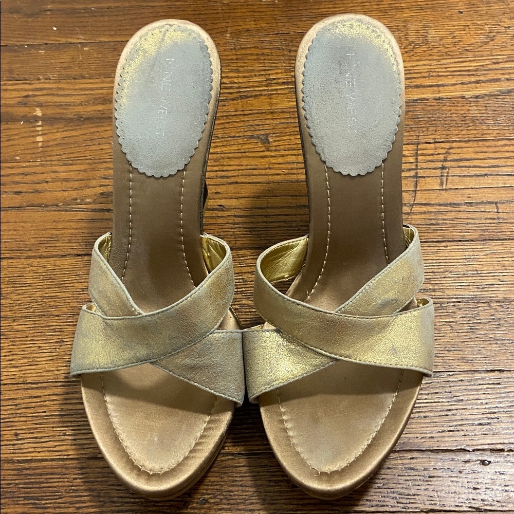 Nine West Chic Gold Cross-Strap Women's Wedge